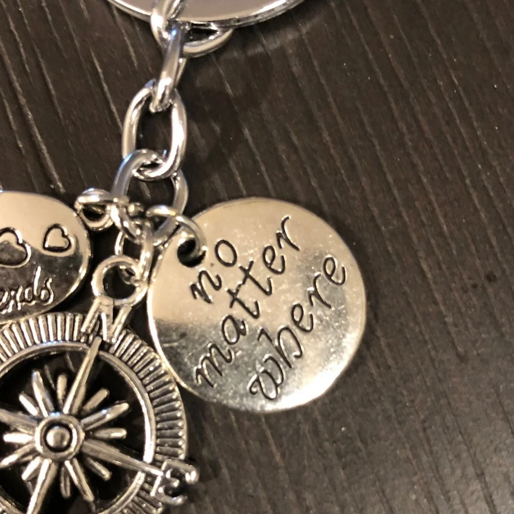 Silver 'Friends' Compass Keychain Charm - No Matter Where